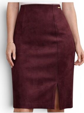 Ivanka Trump Burgundy Suede Pencil Skirt